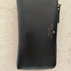 Kate Spade Black Grained Leather Zip Around Wallet